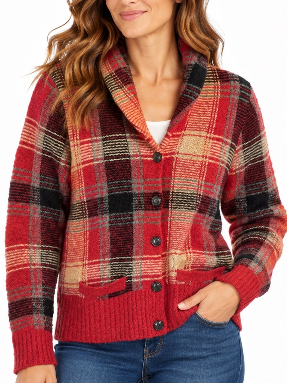 Denim & Supply Ralph Lauren Plaid Shawl Collar Cardigan Sweater - Large